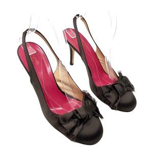 Kate Spade New York Heels Size 8 Brown Satin Pumps Shoes Round Toe Bow